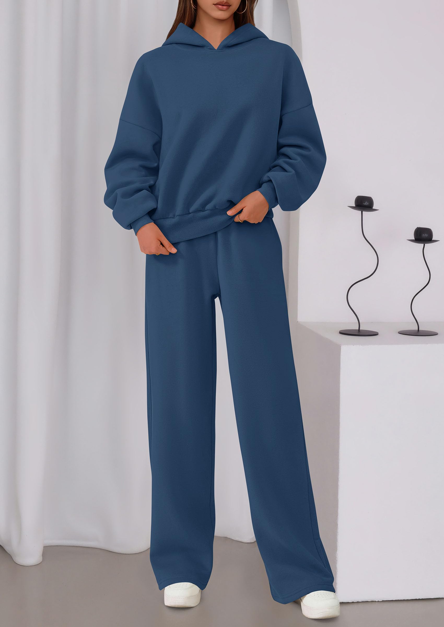 Osonn Womens Sweatsuits 2 Piece Set Casual Winter Long Sleeve Hoodie Loose Wide Leg Sweatpants Fall Tracksuit