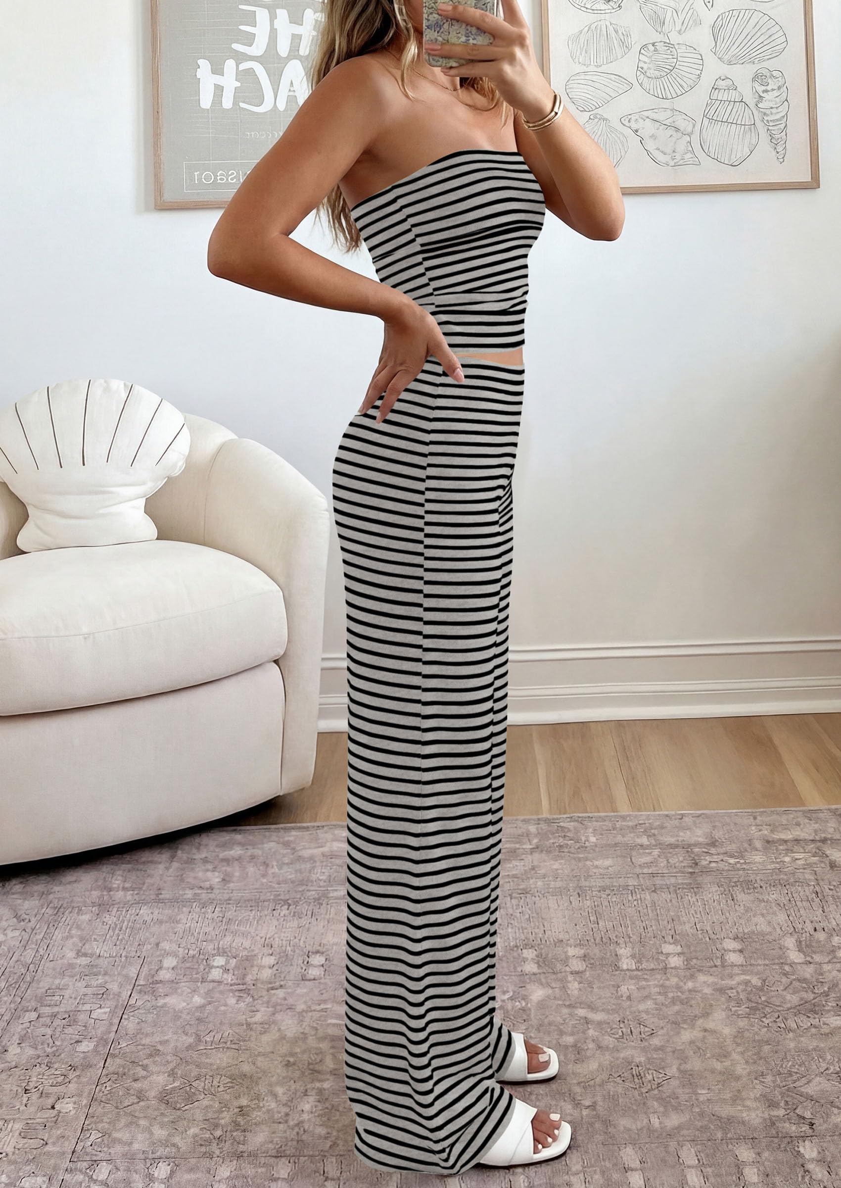 Osonn Summer Sets Women 2 Piece Outfits Matching Striped Loungewear Spring Airport Travel Beach Vacation Clothes
