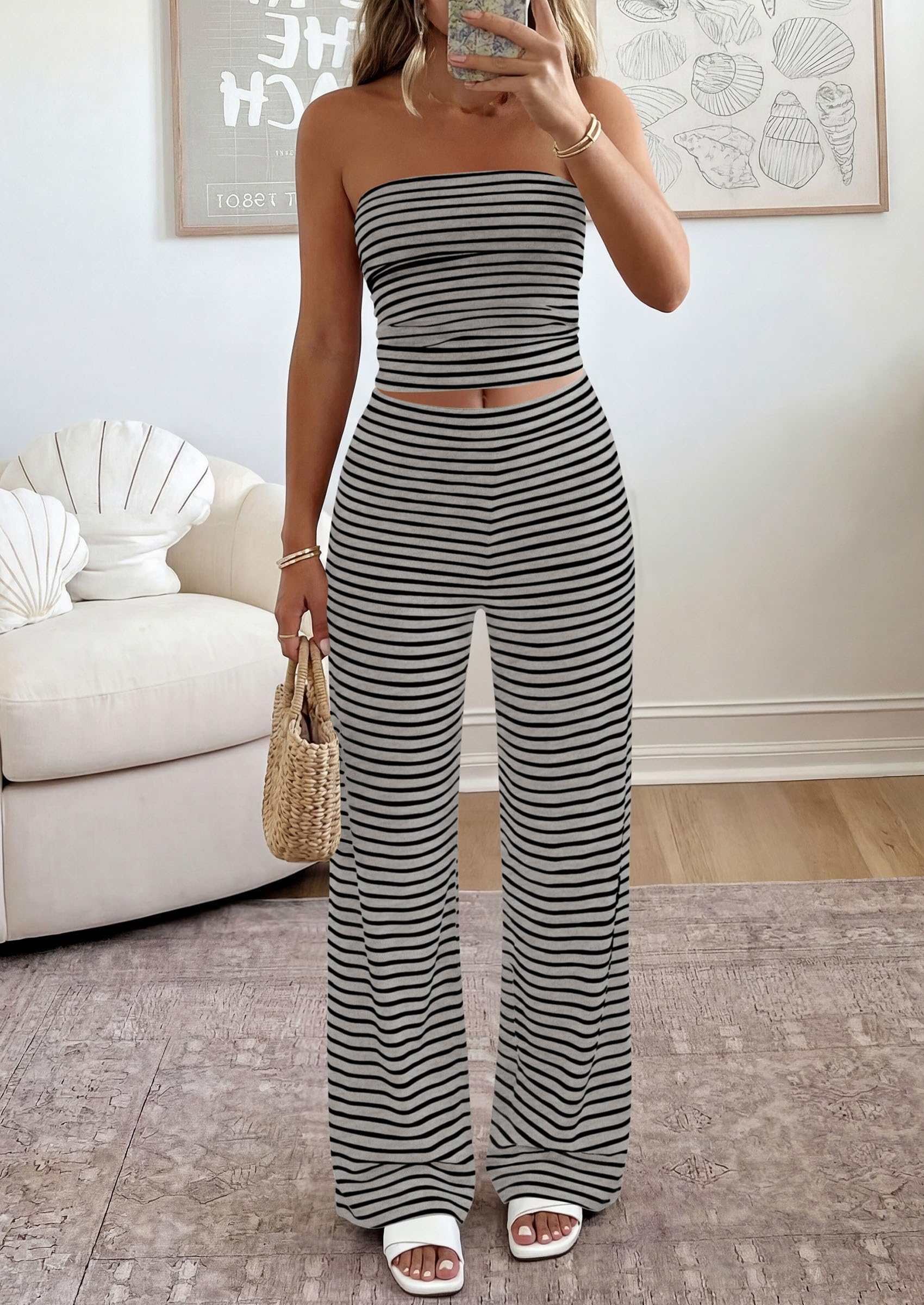 Osonn Summer Sets Women 2 Piece Outfits Matching Striped Loungewear Spring Airport Travel Beach Vacation Clothes