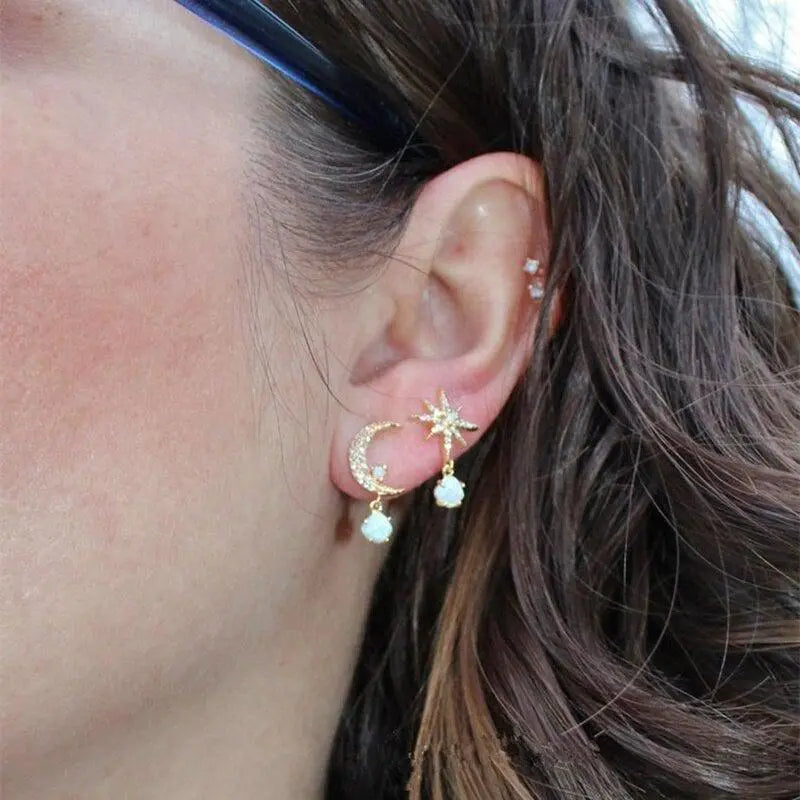 Gold Opal Moon Earrings — image 3