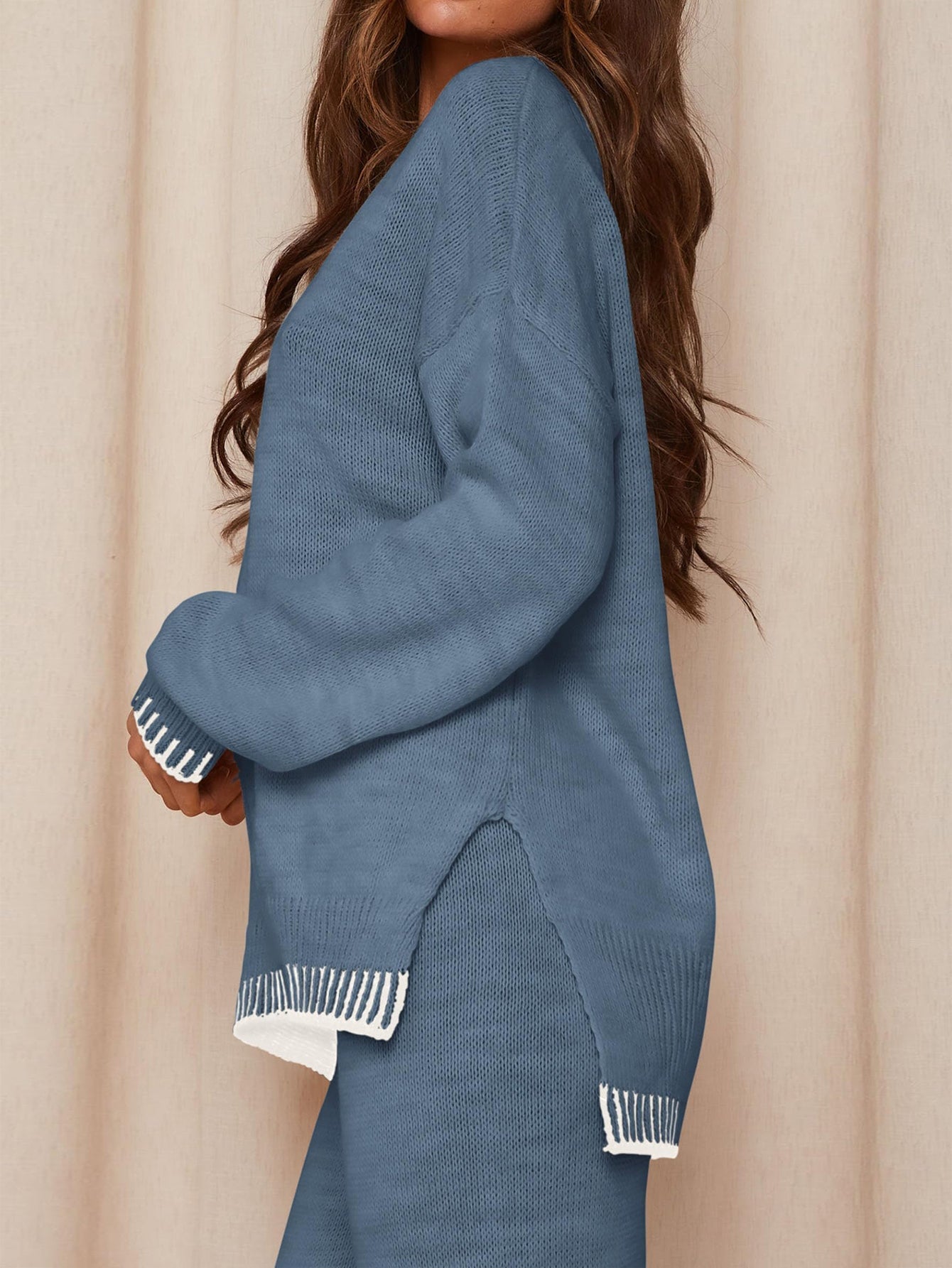 Osonn Women's 2 Piece Knit Sweater Outfit Casual Long Sleeve Pullover Wide Leg Pants Tracksuit Loungewear Set