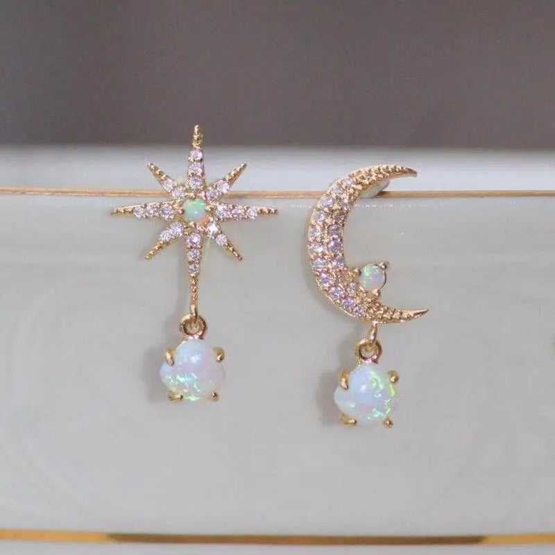 Gold Opal Moon Earrings — image 4