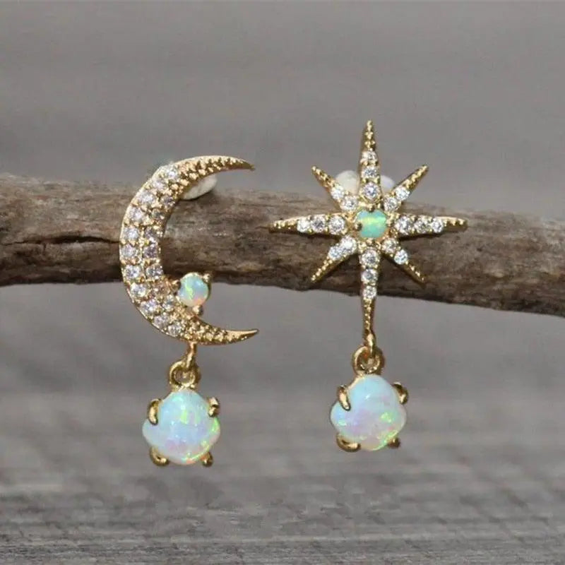 Gold Opal Moon Earrings — image 1