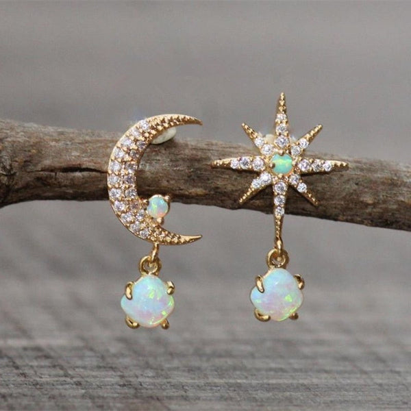 Moon Star Opal Gold Earrings — image 1