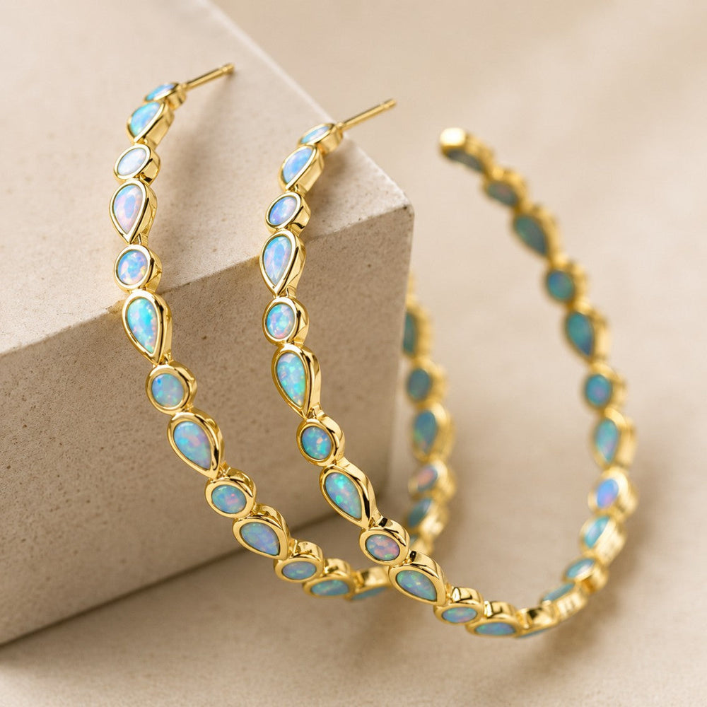 Vintage Blue Opal Gold Earrings — image 1