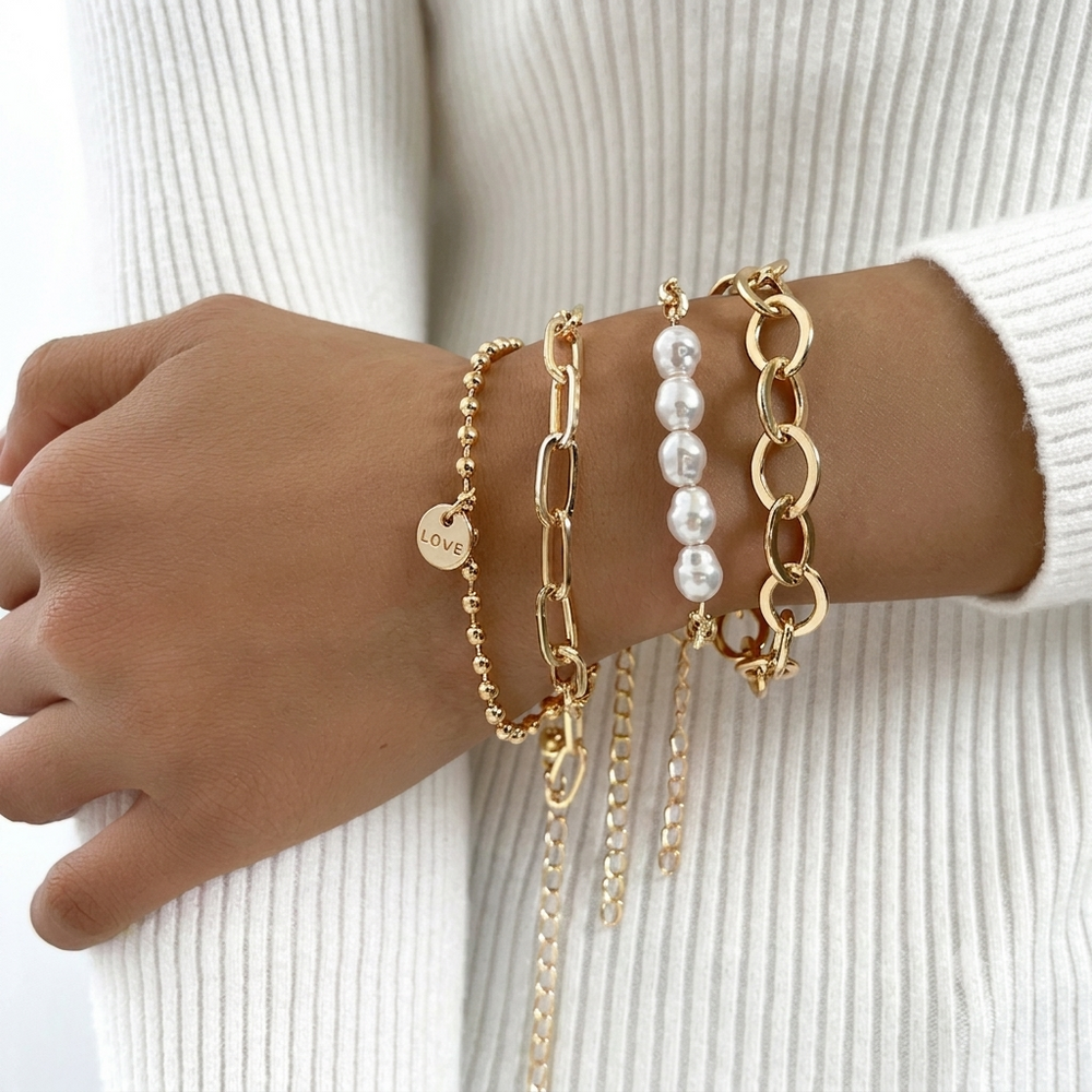 Gold Pearl Bracelet Set — image 2