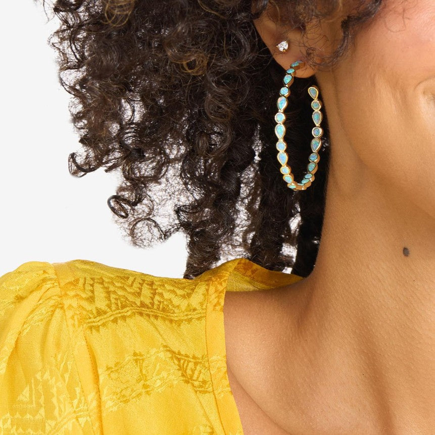 Vintage Blue Opal Gold Earrings — image 2