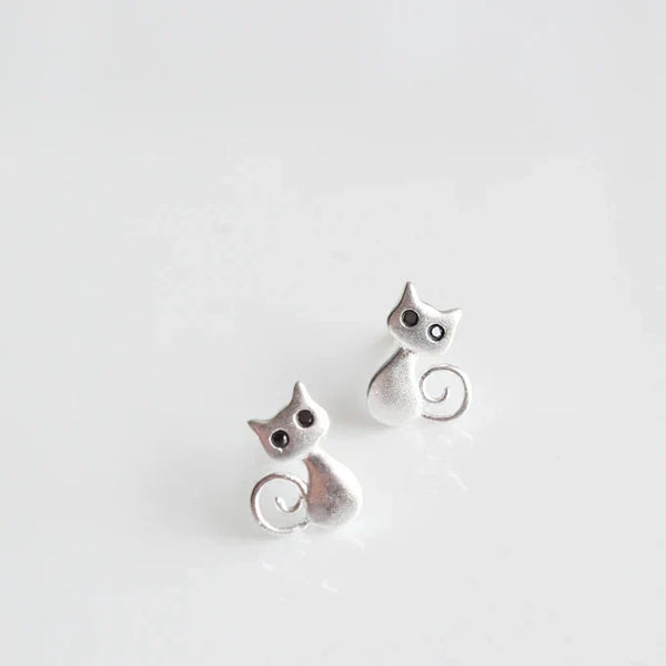 Silver Cat Stud Earrings — image 1