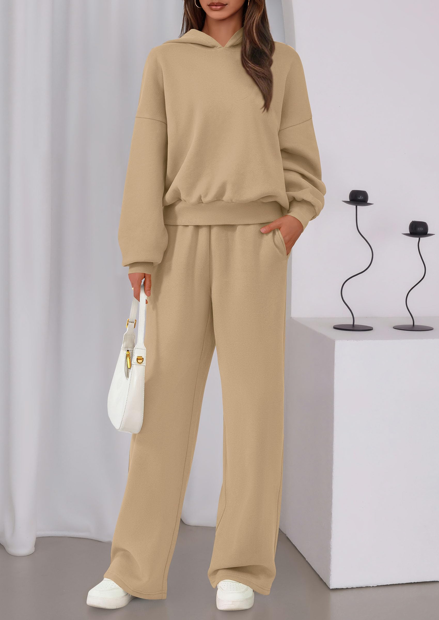 Osonn Womens Sweatsuits 2 Piece Set Casual Winter Long Sleeve Hoodie Loose Wide Leg Sweatpants Fall Tracksuit
