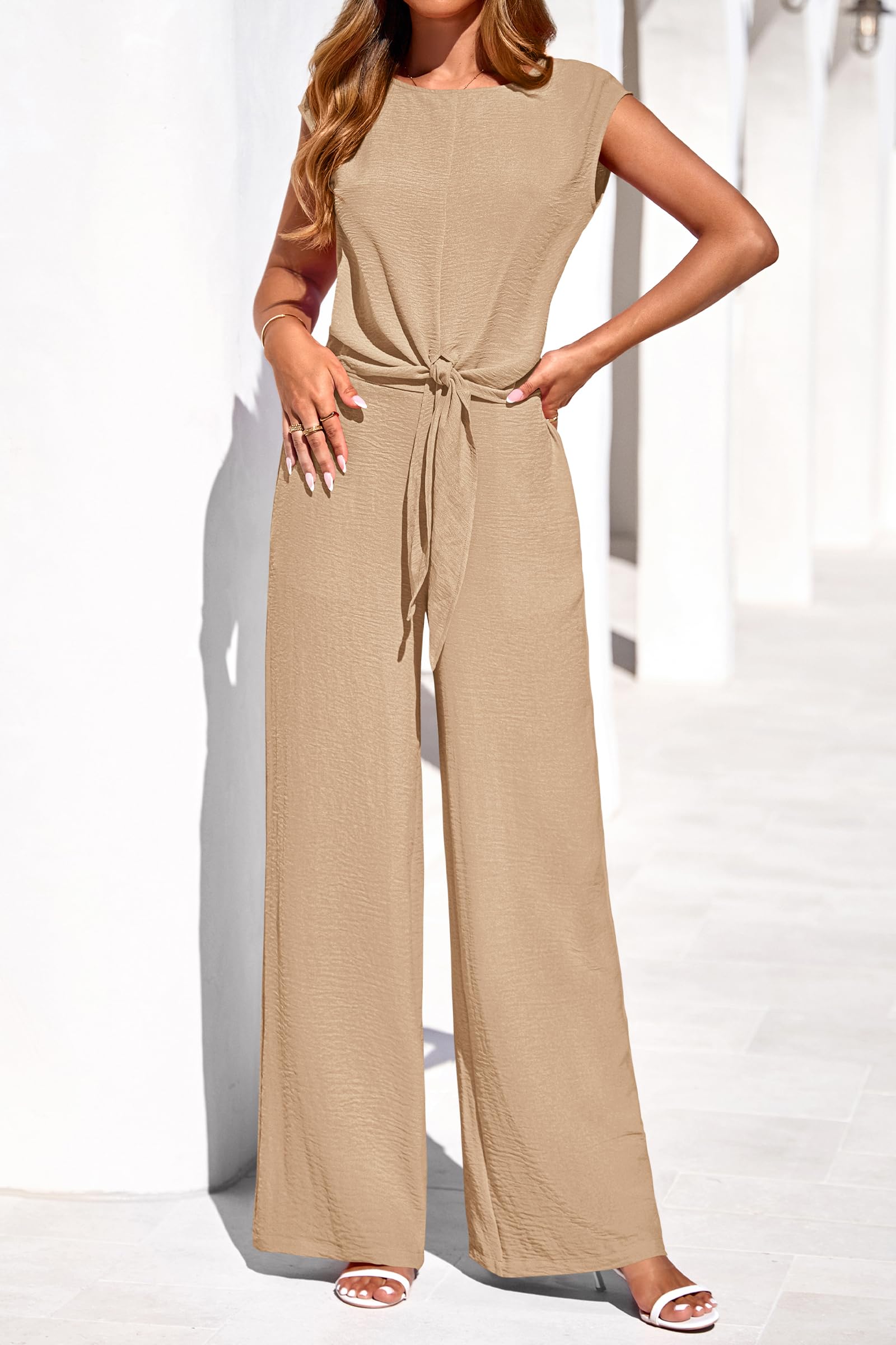Osonn Women 2 Piece Lounge Sets Casual Summer Outfits Cap Sleeve Strappy Crop Tops Wide Leg Pant Tracksuit