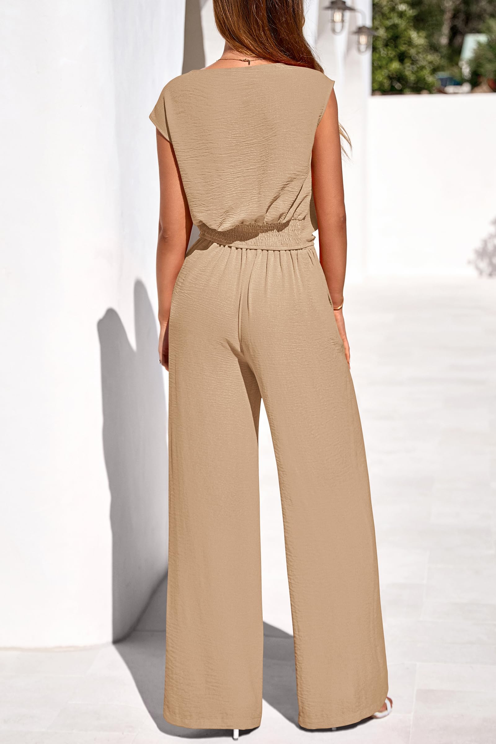 Osonn Women 2 Piece Lounge Sets Casual Summer Outfits Cap Sleeve Strappy Crop Tops Wide Leg Pant Tracksuit