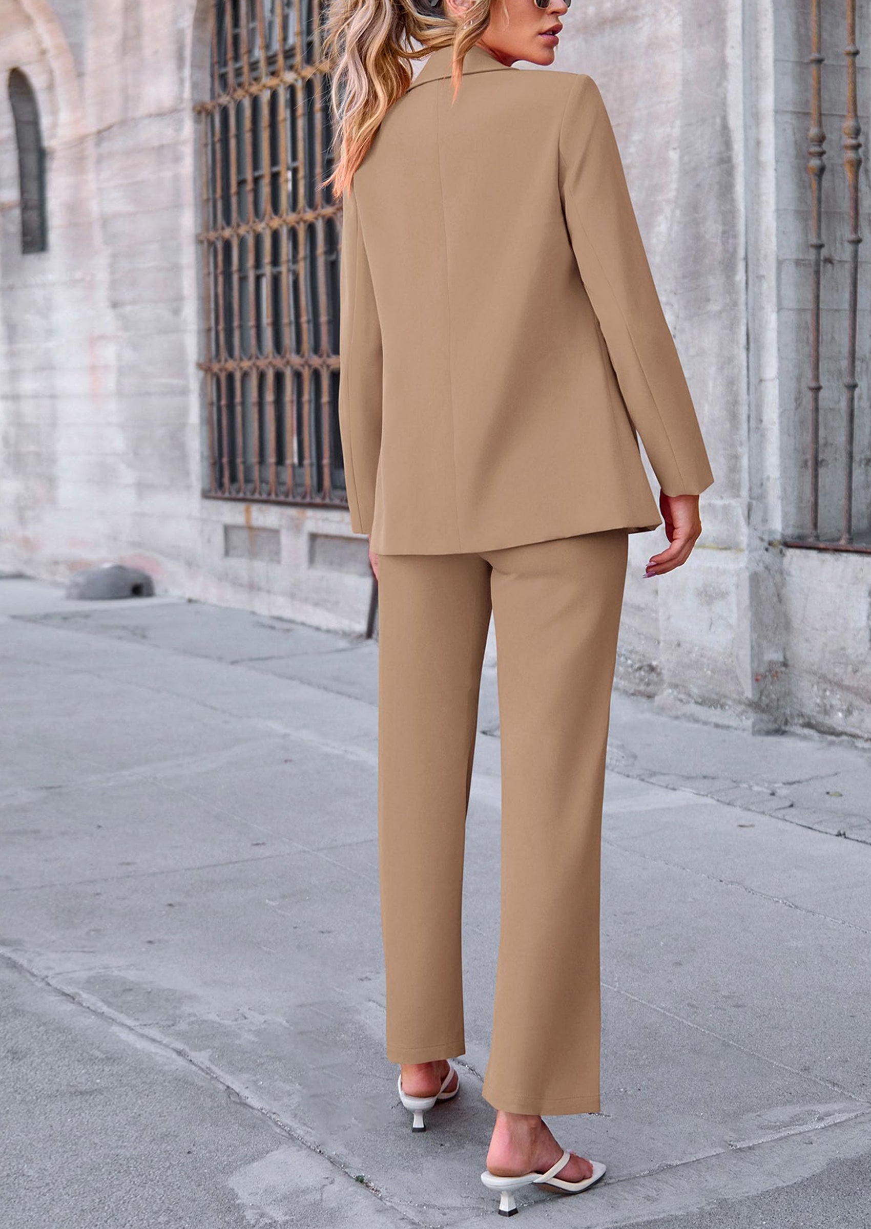Osonn 2 Piece Blazer Outfits Business Casual Oversized Jacket Wide Leg Work Pants Dressy Suit Set