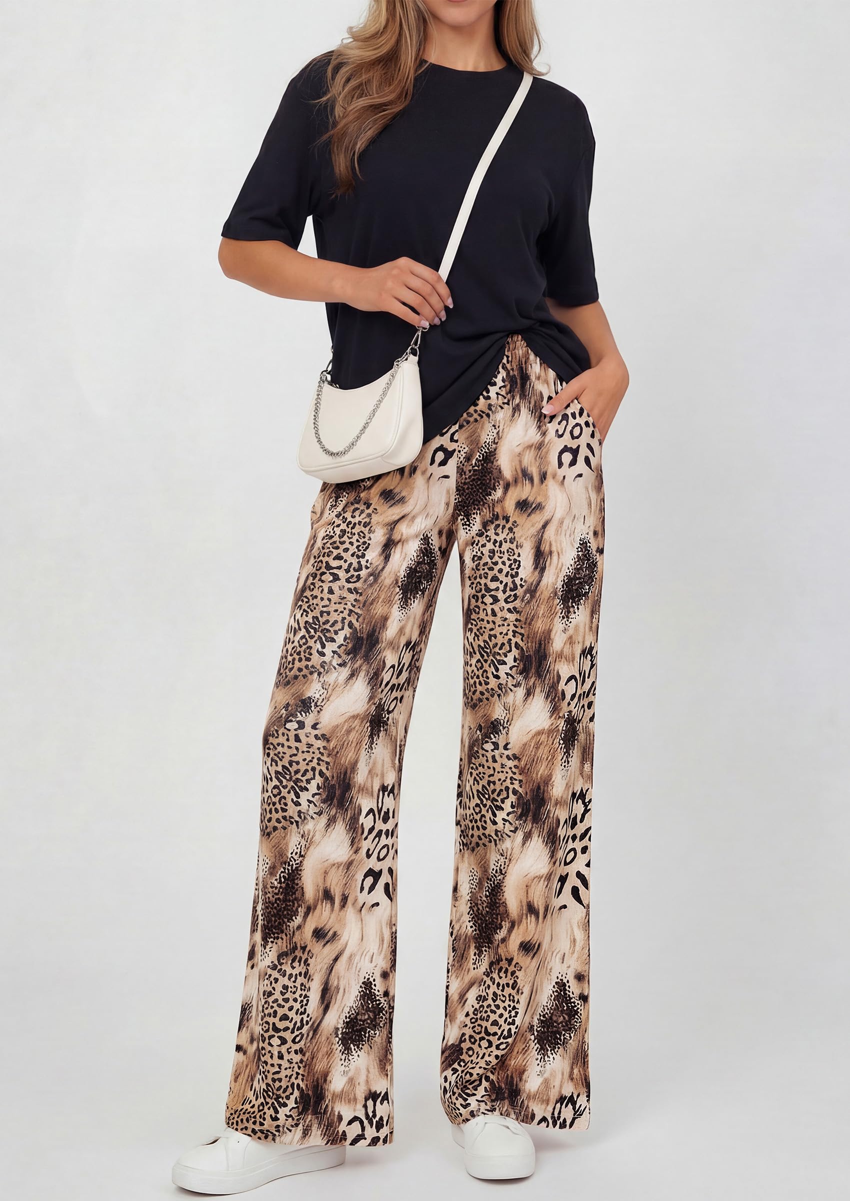 Osonn Women's 2 Piece Lounge Sets Summer Casual Short Sleeve Tops Leopard Flowy Pants Pajamas Vacation Travel Outfits