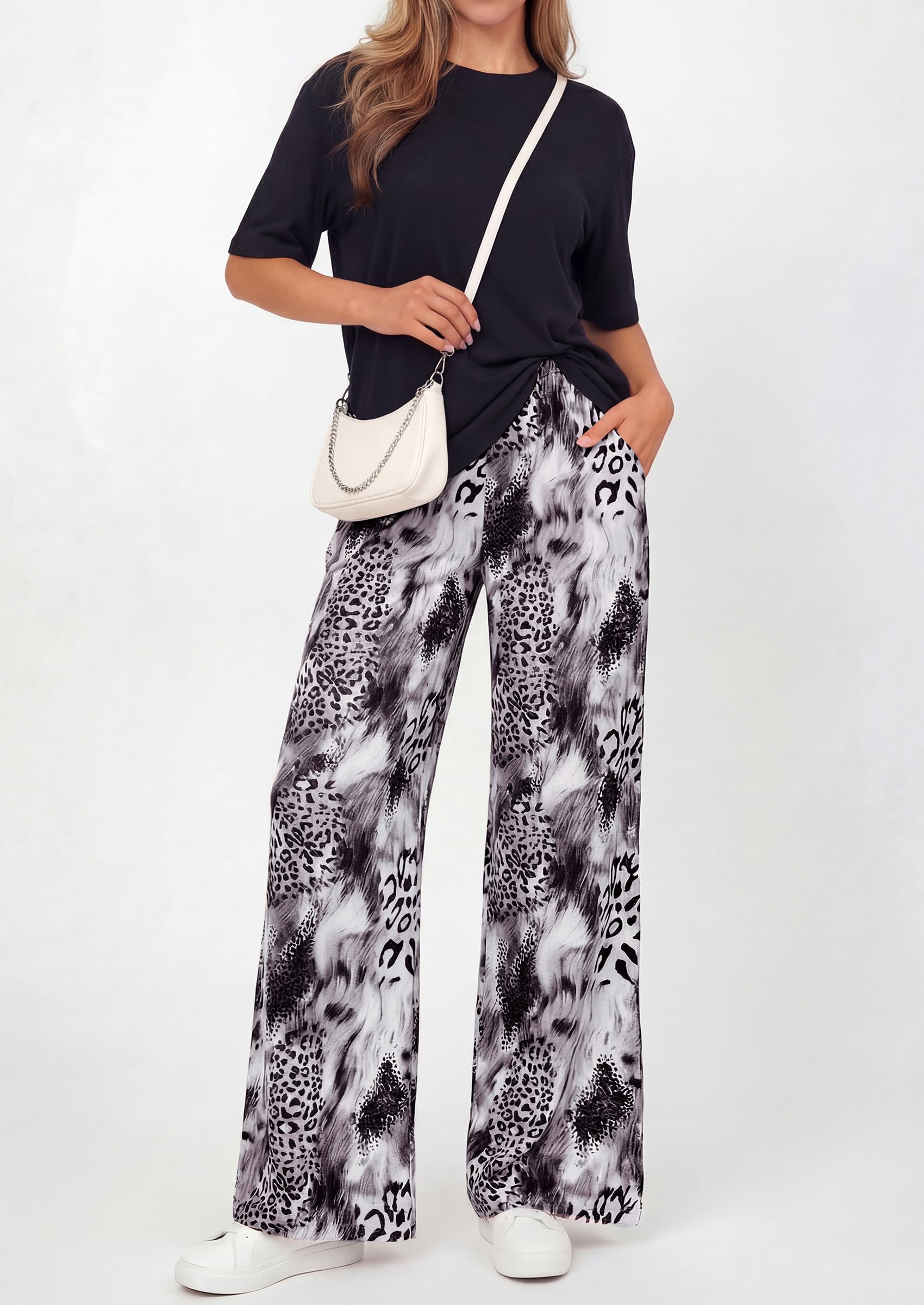 Osonn Women's 2 Piece Lounge Sets Summer Casual Short Sleeve Tops Leopard Flowy Pants Pajamas Vacation Travel Outfits