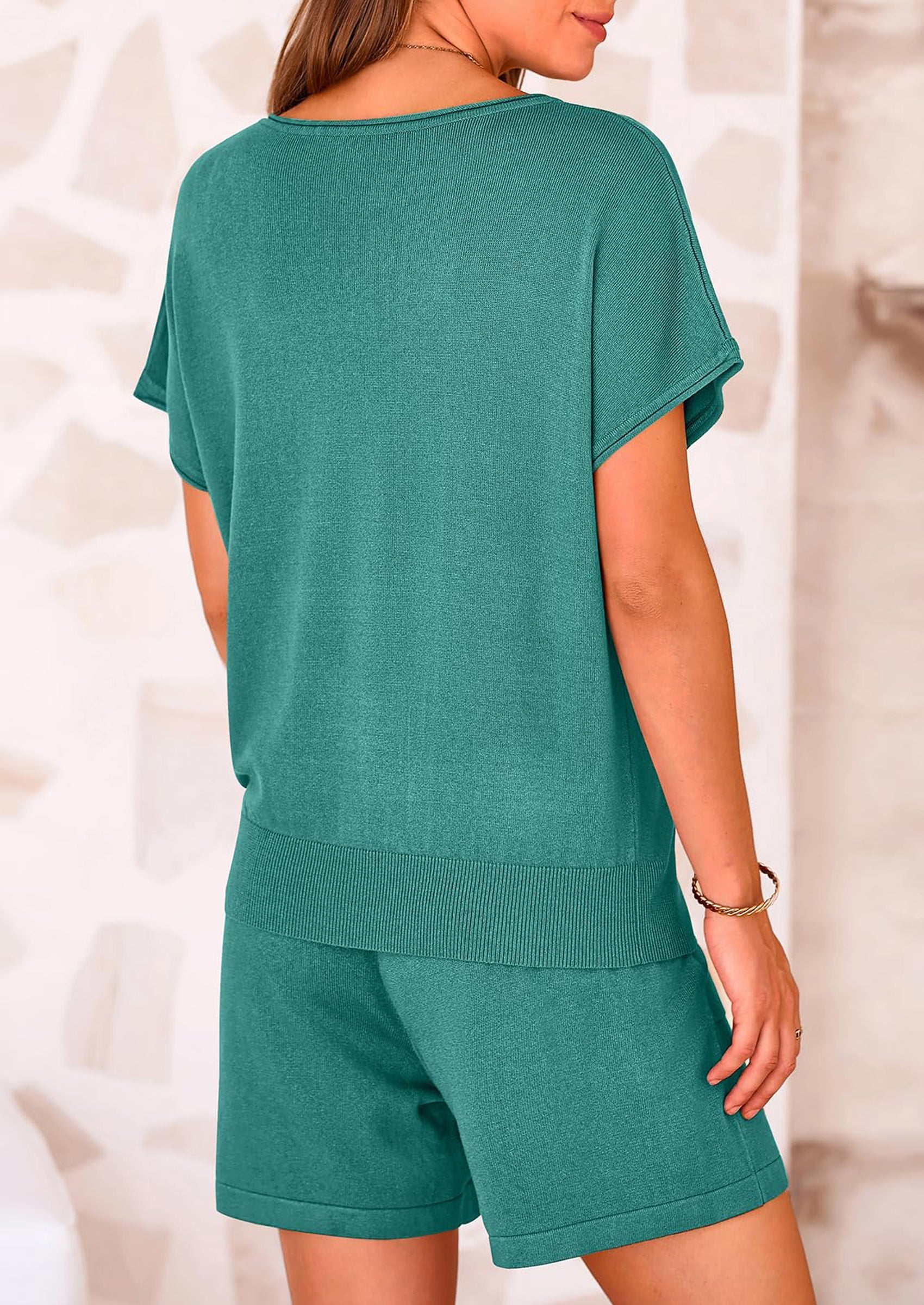 Osonn Two Piece Set for Women Summer Lounge Sets Shorts And Short Sleeve Tops Knitted Matching Travel Spring Outfits