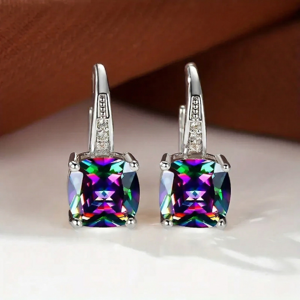 Mystic Stone White Gold Hoop Earrings — image 1