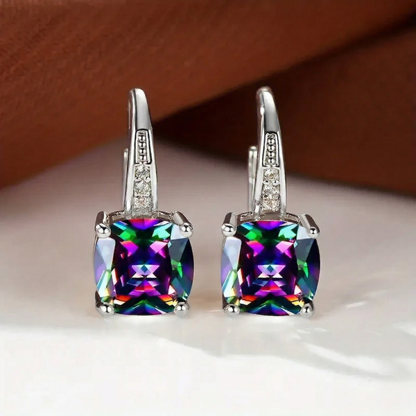 Mystic Stone White Gold Hoop Earrings — image 1
