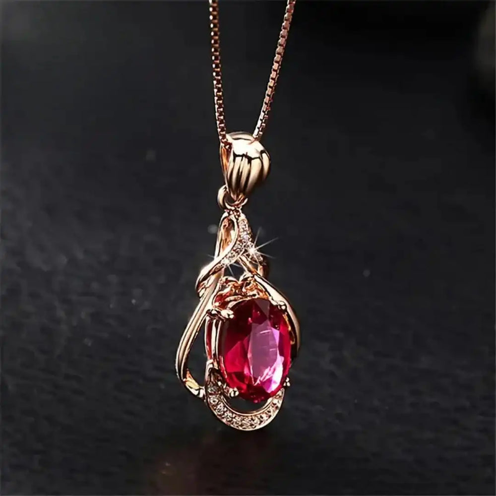 Exquisite Red Crystal Gold Necklace — image 1