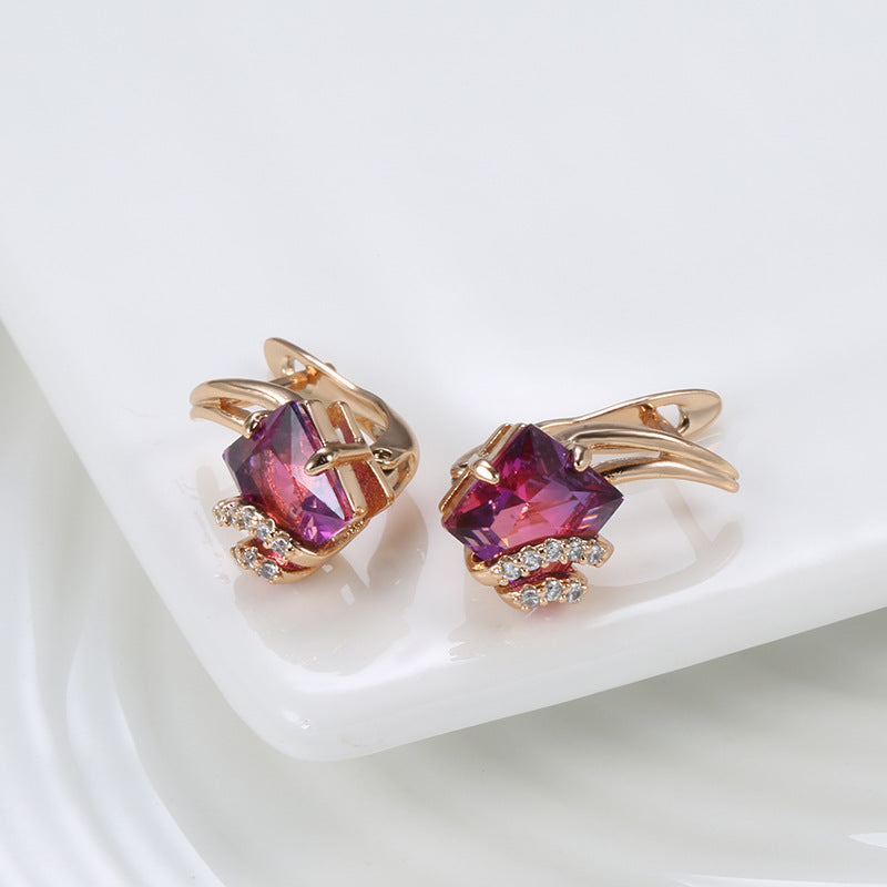 Crimson Square Crystal Rose Gold Earrings — image 2
