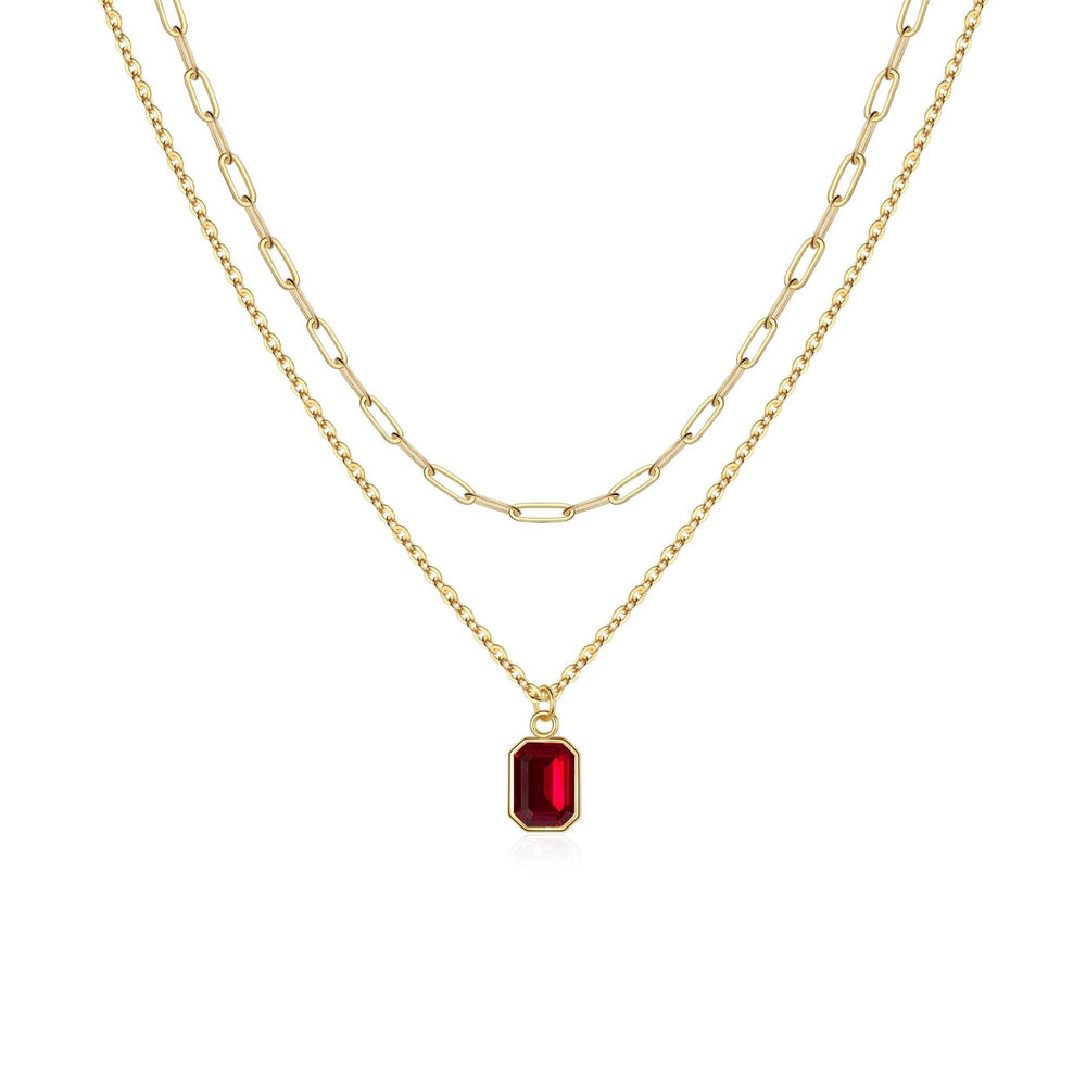 Paperclip Layered Ruby Gold Necklace — image 1