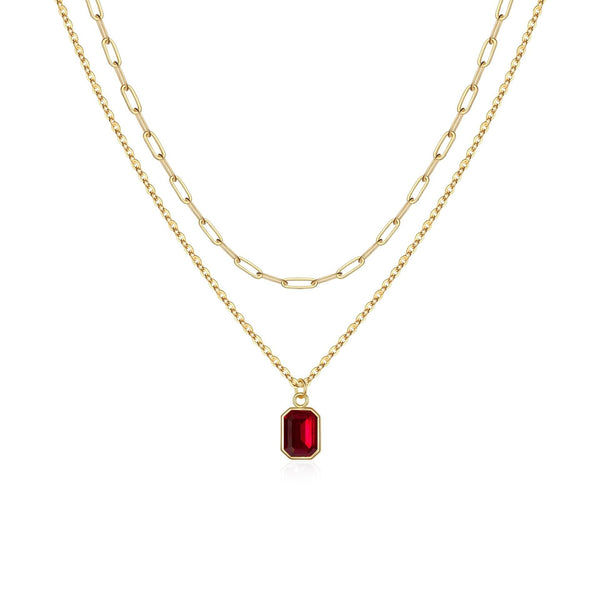 Paperclip Layered Ruby Gold Necklace — image 1