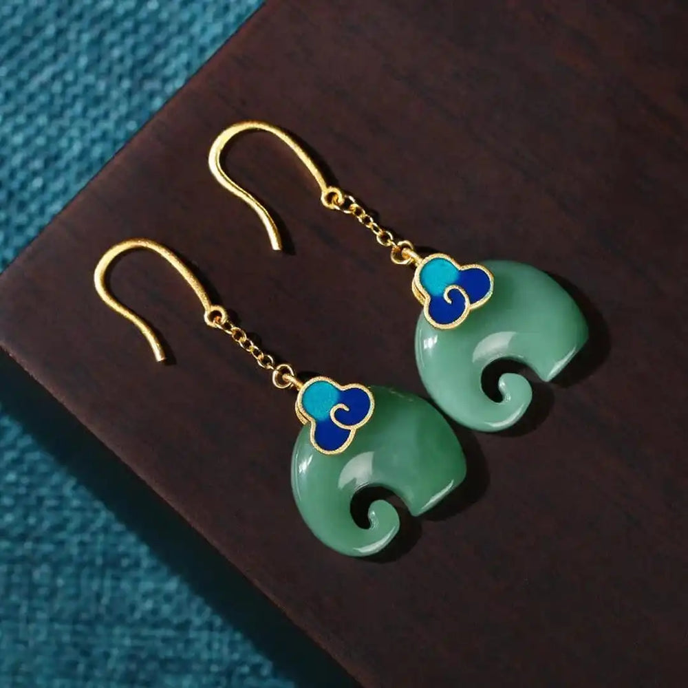 Retro Green Elephant Earrings — image 2