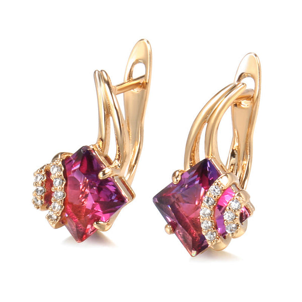 Crimson Square Crystal Rose Gold Earrings — image 1
