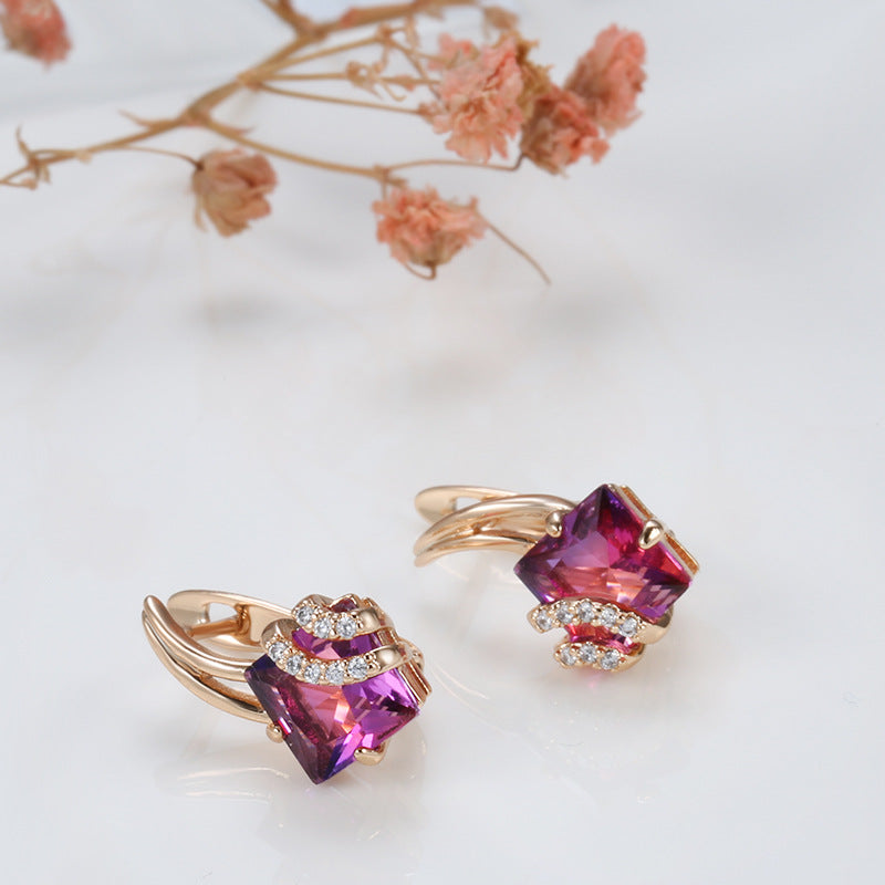 Crimson Square Crystal Rose Gold Earrings — image 5