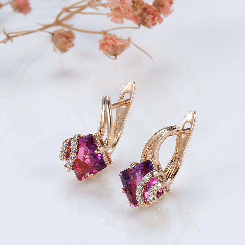 Crimson Square Crystal Rose Gold Earrings — image 3