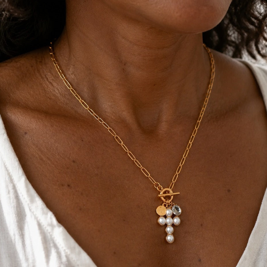 Bohemian Pearl Cross Necklace — image 2