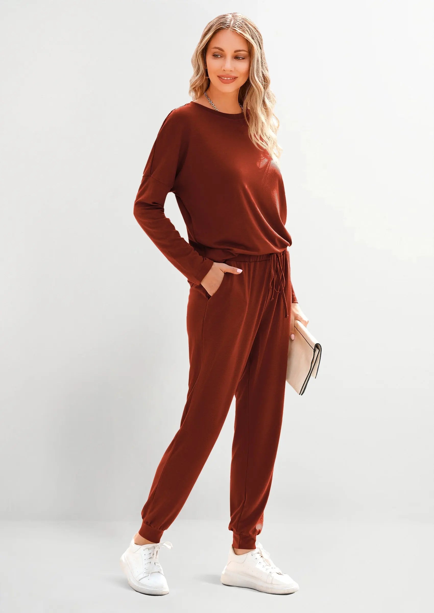 Osonn Lounge Outfit Long Sleeve Crewneck Pullover Tops High Waisted Pants Set Tracksuit