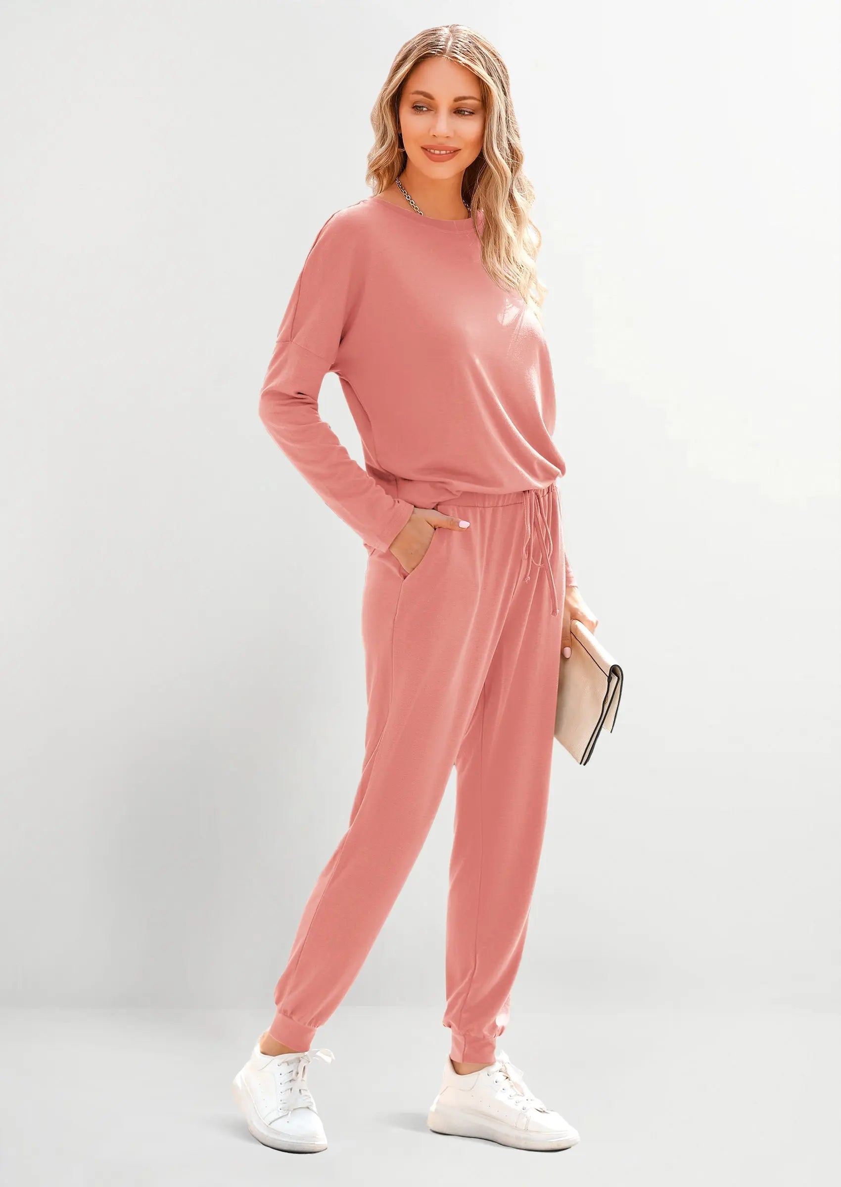 Osonn Lounge Outfit Long Sleeve Crewneck Pullover Tops High Waisted Pants Set Tracksuit