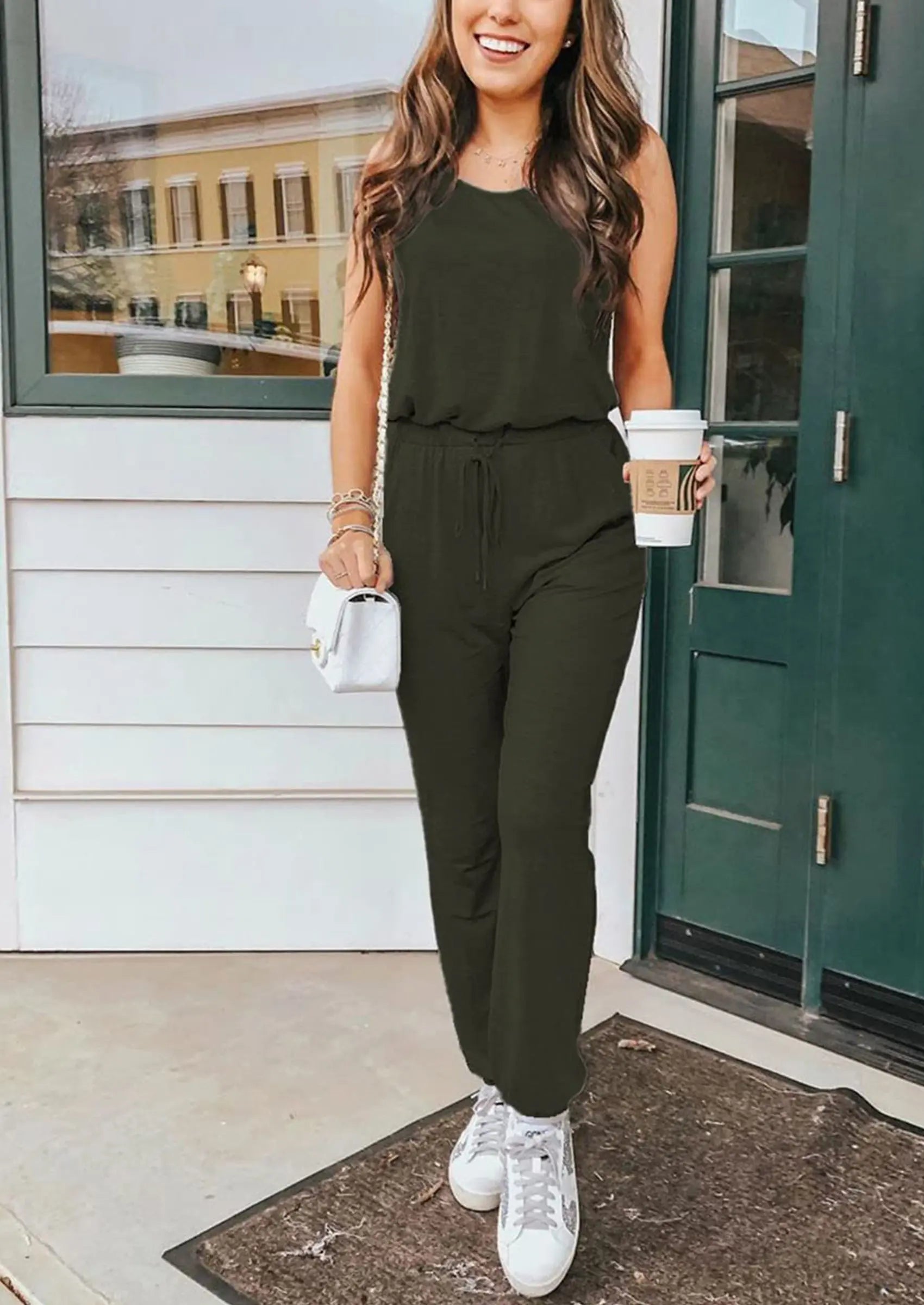 Osonn Two Piece Outfit Sets Casual Sleeveless Crewneck Tops and Sweatpants