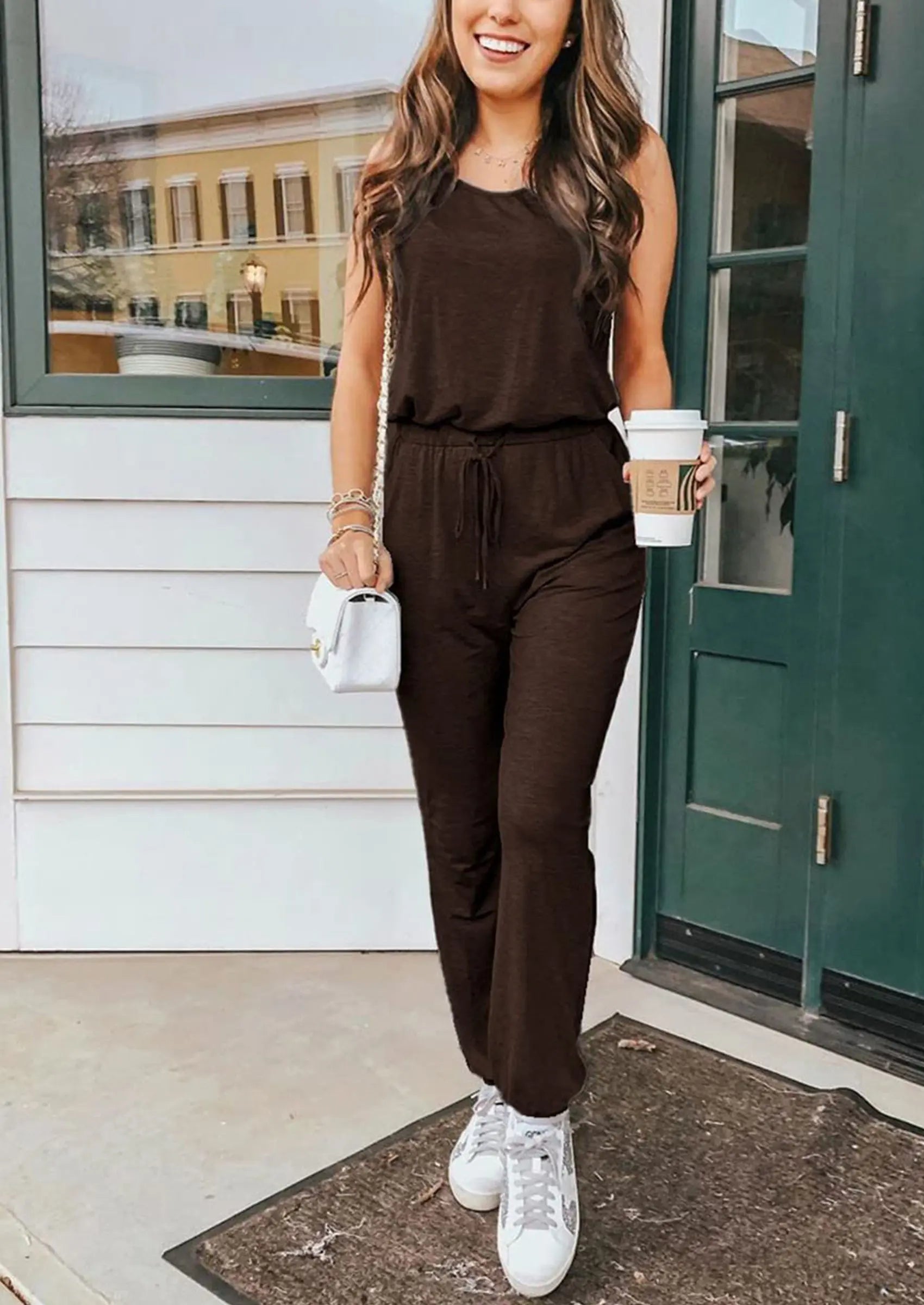 Osonn Two Piece Outfit Sets Casual Sleeveless Crewneck Tops and Sweatpants