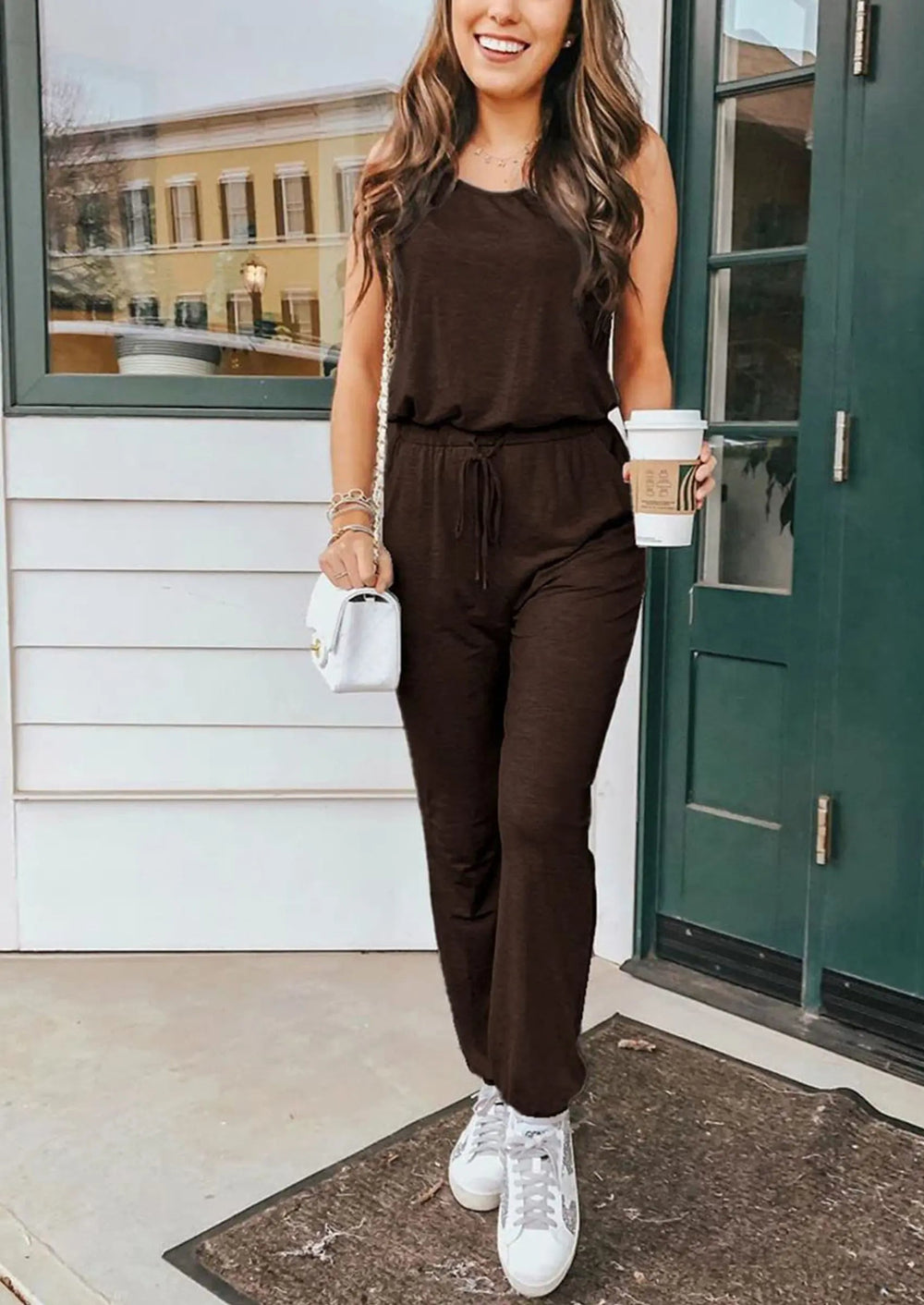 Osonn Two Piece Outfit Sets Casual Sleeveless Crewneck Tops and Sweatpants