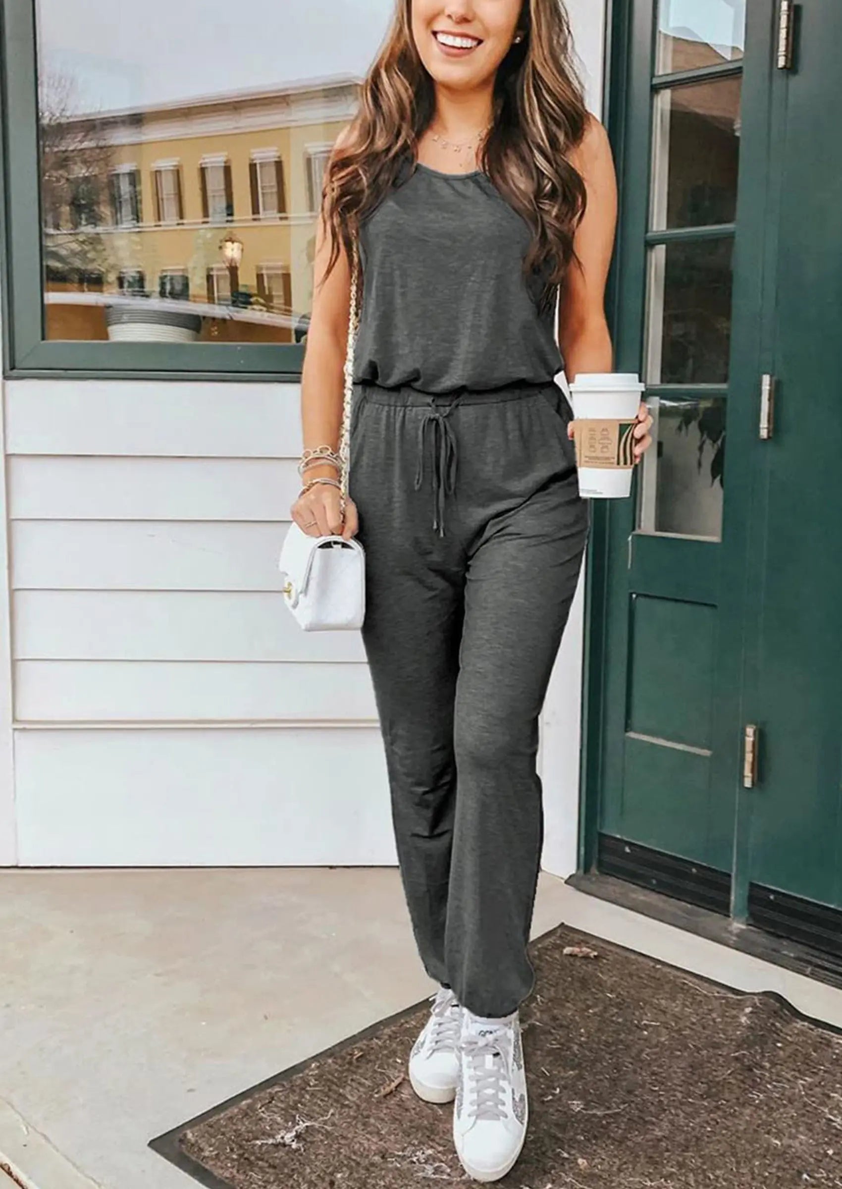 Osonn Two Piece Outfit Sets Casual Sleeveless Crewneck Tops and Sweatpants