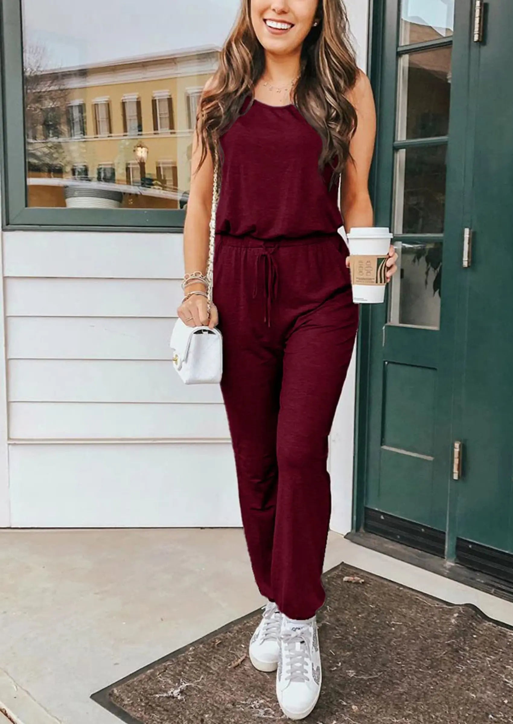 Osonn Two Piece Outfit Sets Casual Sleeveless Crewneck Tops and Sweatpants