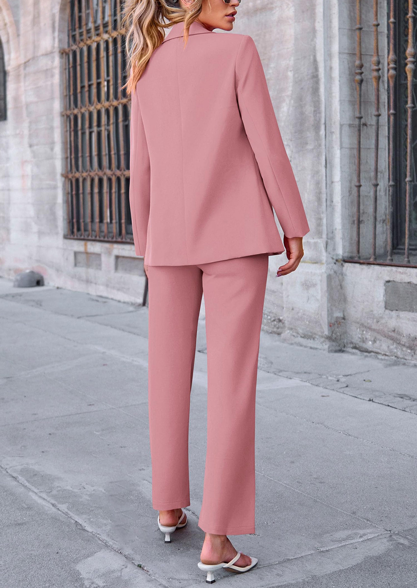 Osonn 2 Piece Blazer Outfits Business Casual Oversized Jacket Wide Leg Work Pants Dressy Suit Set