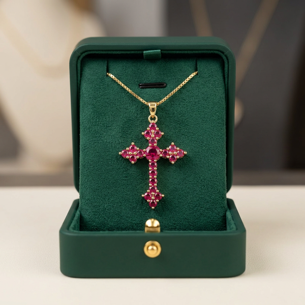 Pink Cluster Cross Necklace — image 1
