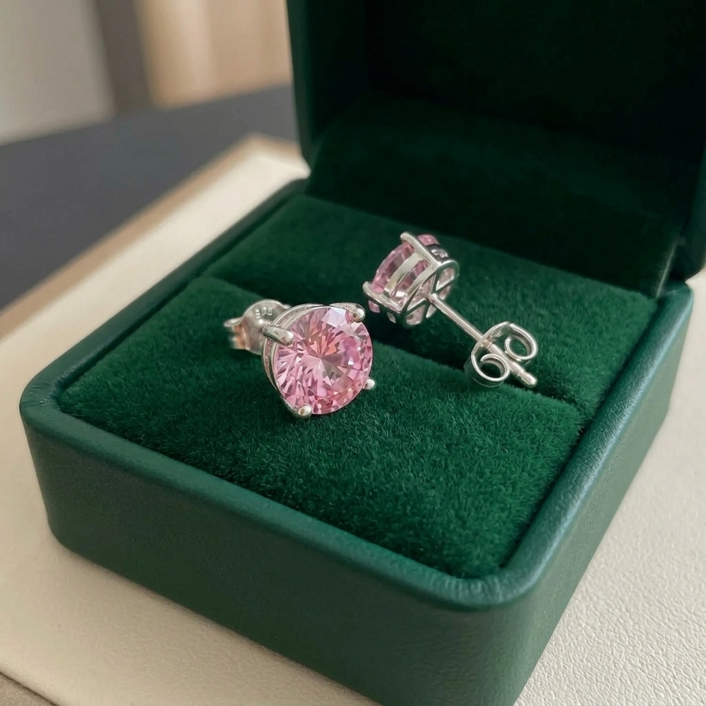 Pink Sapphire Round Studs — image 1