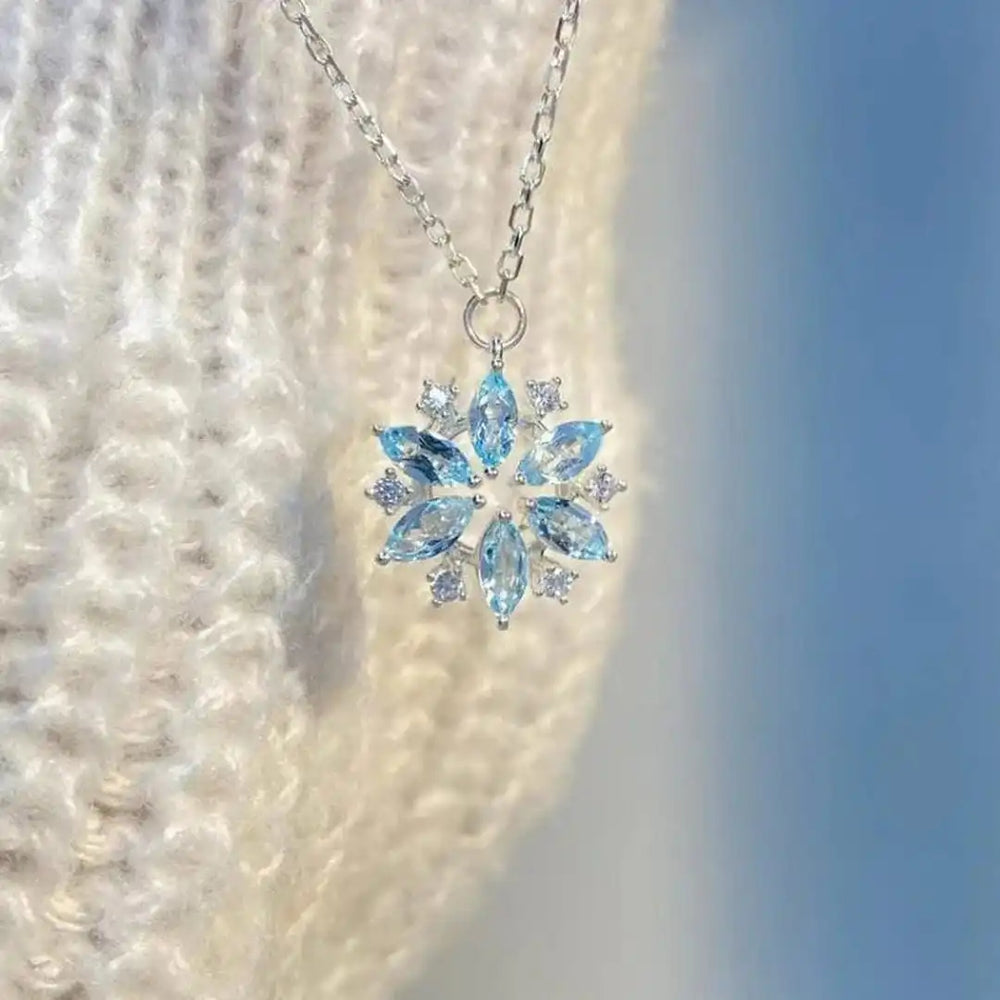 Blue Snowflake White Gold Flower Pendant Necklace — image 2