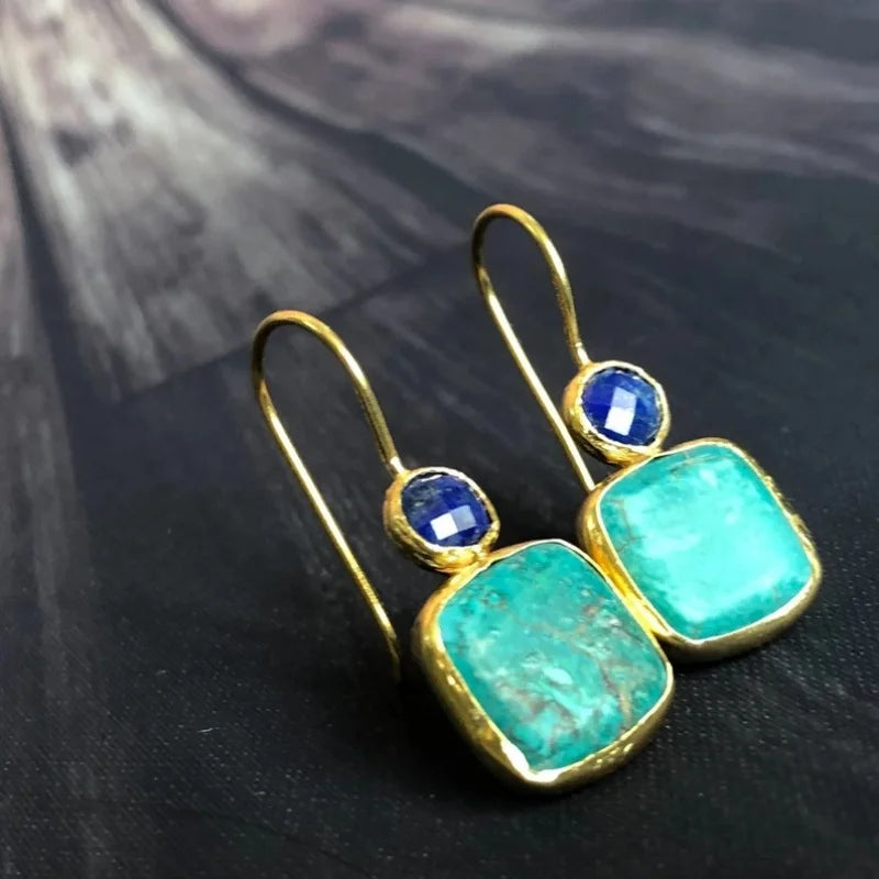 Gold Ornate Turquoise Earrings — image 3