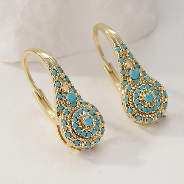 Turquoise Mosaic Gold Earrings — image 1