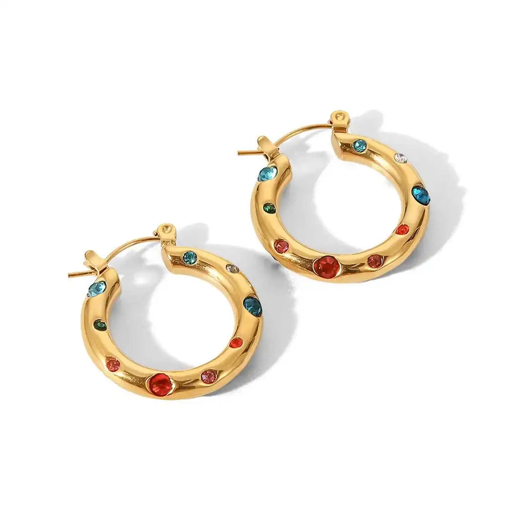 Shimmering Gold Zircon Circle Hoop Earrings — image 4