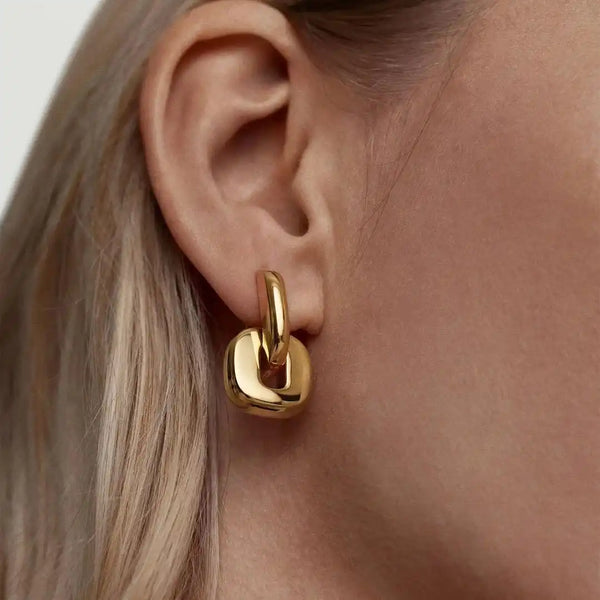 Minimalist Two Tone Gold Oval Earrings — image 1
