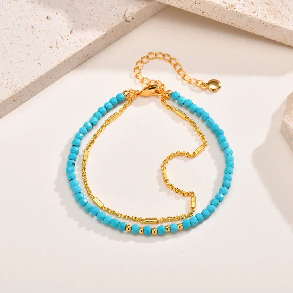 Gold Double Chain Turquoise Bracelet — image 1