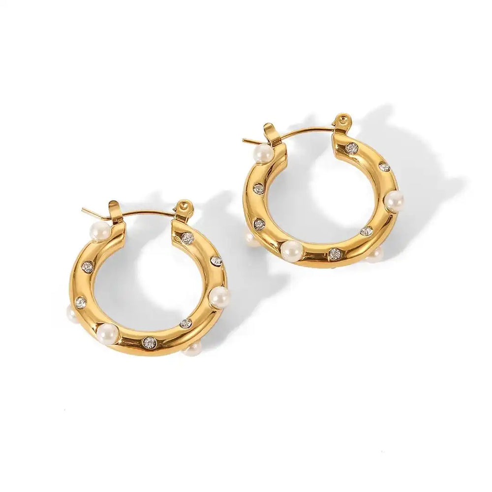 Shimmering Gold Zircon Circle Hoop Earrings — image 1