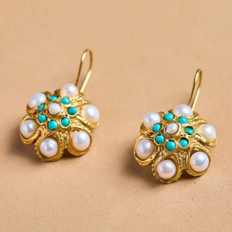 Turquoise Pearl Cluster Earrings — image 1