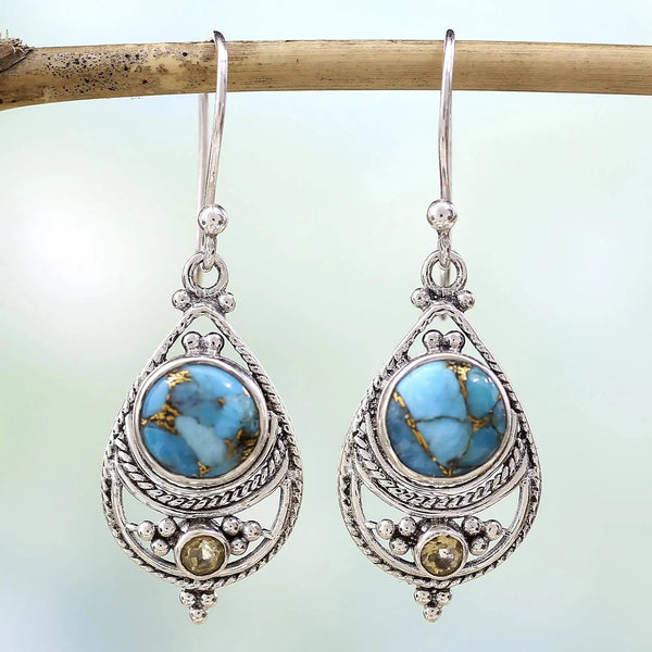 Blue Turquoise Ornate Drop Earrings — image 1