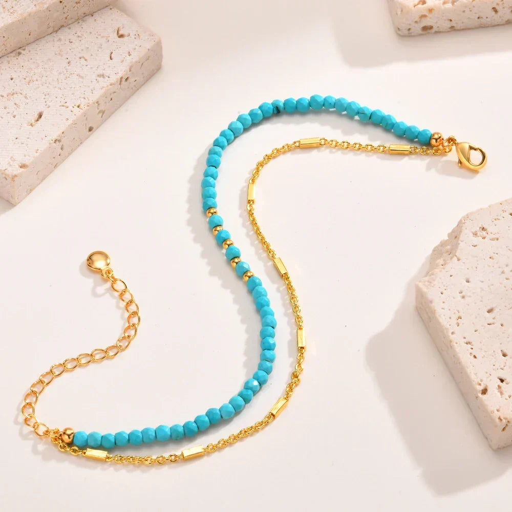 Gold Double Chain Turquoise Bracelet — image 2